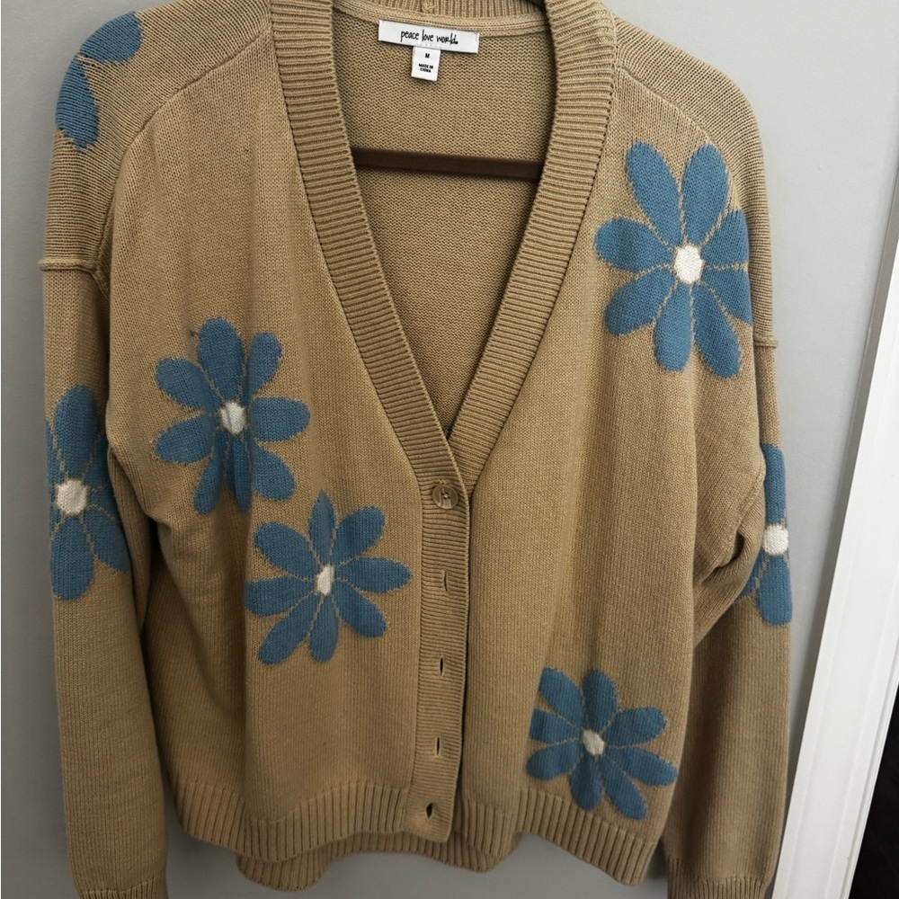 Peace Love World Beige Knit Cardigan